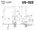 Смеситель для кухни Ulgran US-023 Брашированная сталь
