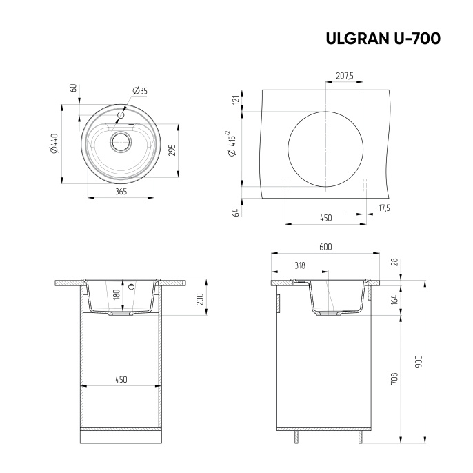 Мойка для кухни Ulgran U-700 антрацит