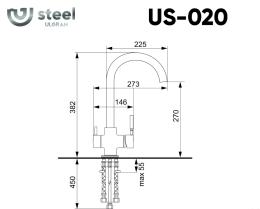 Смеситель для кухни Ulgran US-020 Брашированная сталь