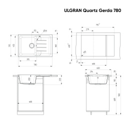 Мойка для кухни Ulgran Quartz Gerda 780 асфальт