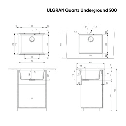 Мойка для кухни Ulgran Quartz Underground 500 асфальт