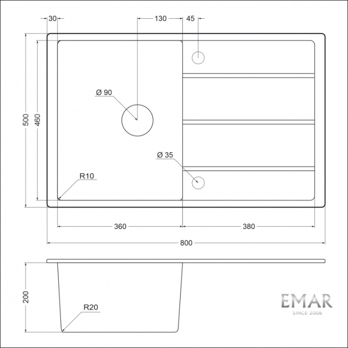 Мойка для кухни Emar EMQ-1800.Q барит