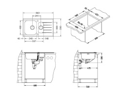 Мойка для кухни Alveus Glassix 20 белый 860X500, клапан-автомат
