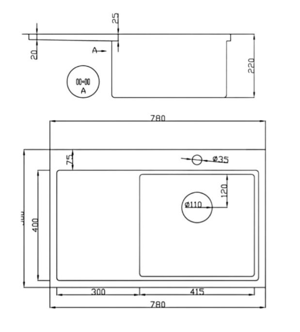 Мойка для кухни Hoffger HFG-7850 (HFG-7850B-R) черный