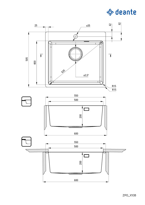Стальная мойка Deante Olfato, 1-чаша ZPO_010B