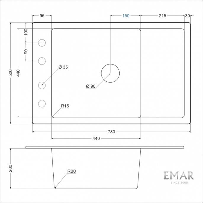 Мойка для кухни Emar EMQ-1780.Q берилл