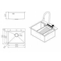 Комплект мойка и смеситель для кухни Milacio Denia 57 Steel (MC.77400) сталь нержавеющая