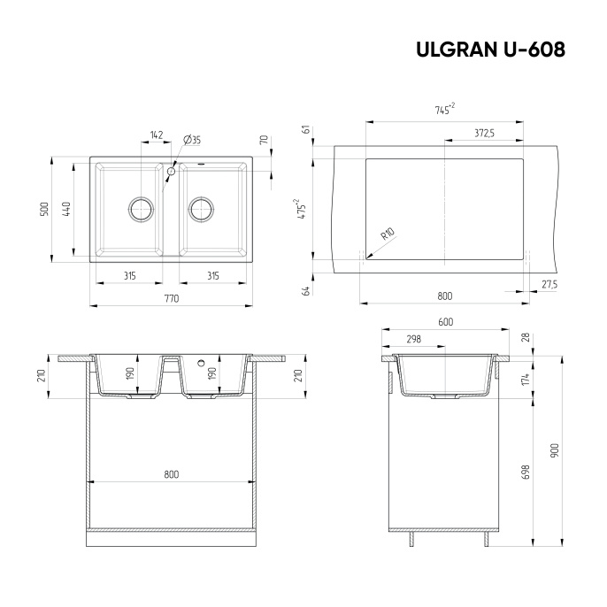 Мойка для кухни Ulgran U-608 терракот