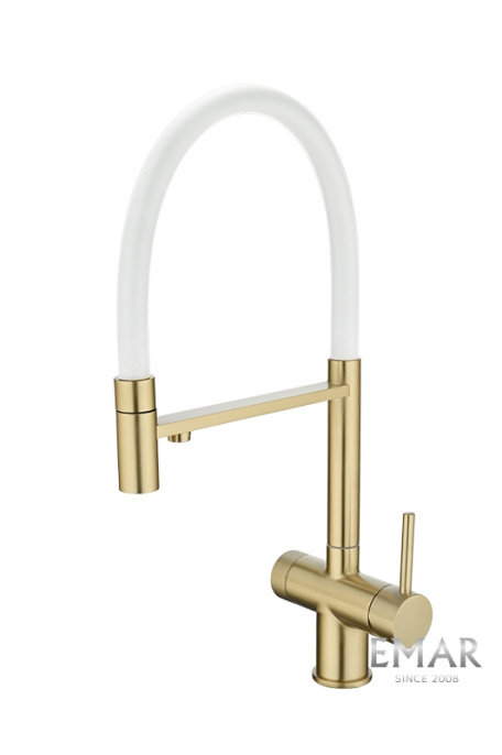 Смеситель для кухни Emar ЕС - 7024WHT Matt Gold