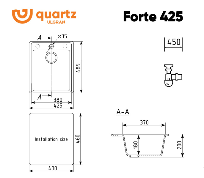 Мойка для кухни Ulgran Quartz Forte 425 трюфель