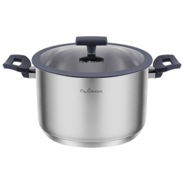 Кастрюля FILIGRANA STELLA FG50STL01CR из нержавеющей стали со стеклянной крышкой, 22 см, 4,7 л.