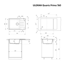 Мойка для кухни Ulgran Quartz Prima 760 бетон