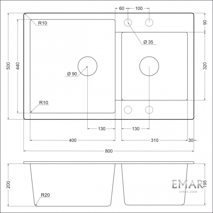 Мойка для кухни Emar EMQ-2800.Q барит