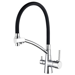 Смеситель для кухни с гибким изливом Ledeme L4855-2 хром/чёрный