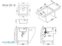 Мойка для кухни Alveus Atrox 20 Arctic G11, клапан-автомат
