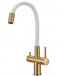 Смеситель для кухни Milacio Ultra 560 (MCU.560.GDW) брашированное золото белый шланг
