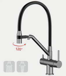 Смеситель для кухни с гибким изливом Gappo G4398-89 оружейная сталь