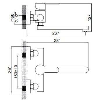 Смеситель для кухни настенный Ledeme L74603 нерж.сталь