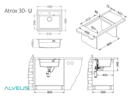 Мойка для кухни Alveus Atrox 30 Arctic G11, клапан-автомат